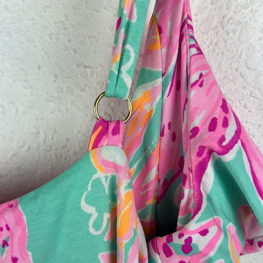 Worn once - Lilly Pulitzer Sz M Fontaine Wrap Dress - Surf Blue Bonita Blooms - Picture 9 of 11